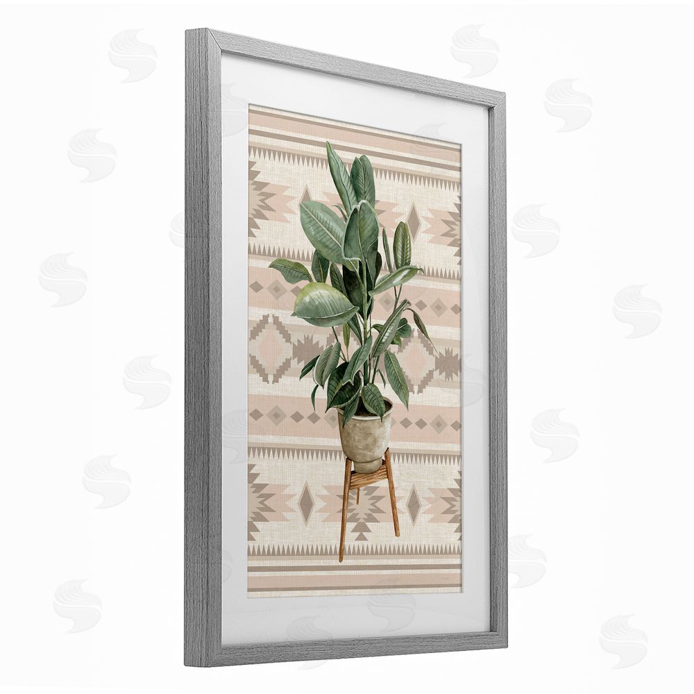Cindy Jacobs Aztec Planter Lush Plant Gray Framed Print Under Glass with White Mat Wall Art