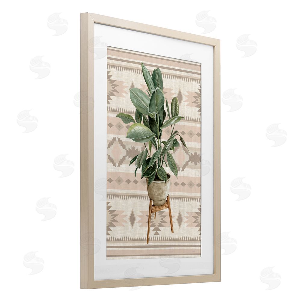 Cindy Jacobs Aztec Planter Lush Plant Birch Framed Print Under Glass with White Mat Wall Art