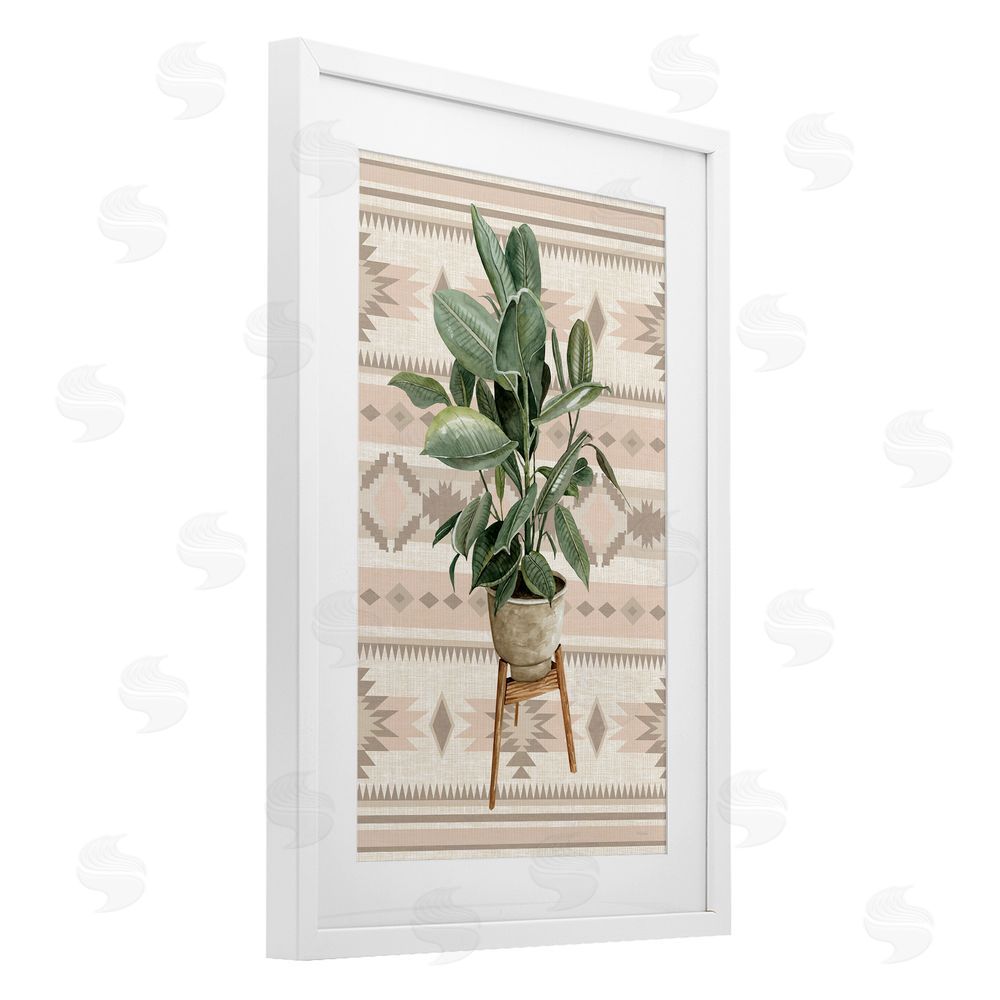 Cindy Jacobs Aztec Planter Lush Plant White Framed Print Under Glass with Mat Wall Art
