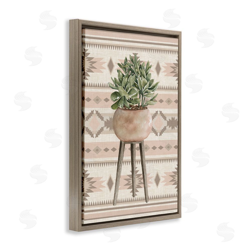 Cindy Jacobs Aztec Planter Green Plant Brown Floating Frame Canvas Wall Art Print