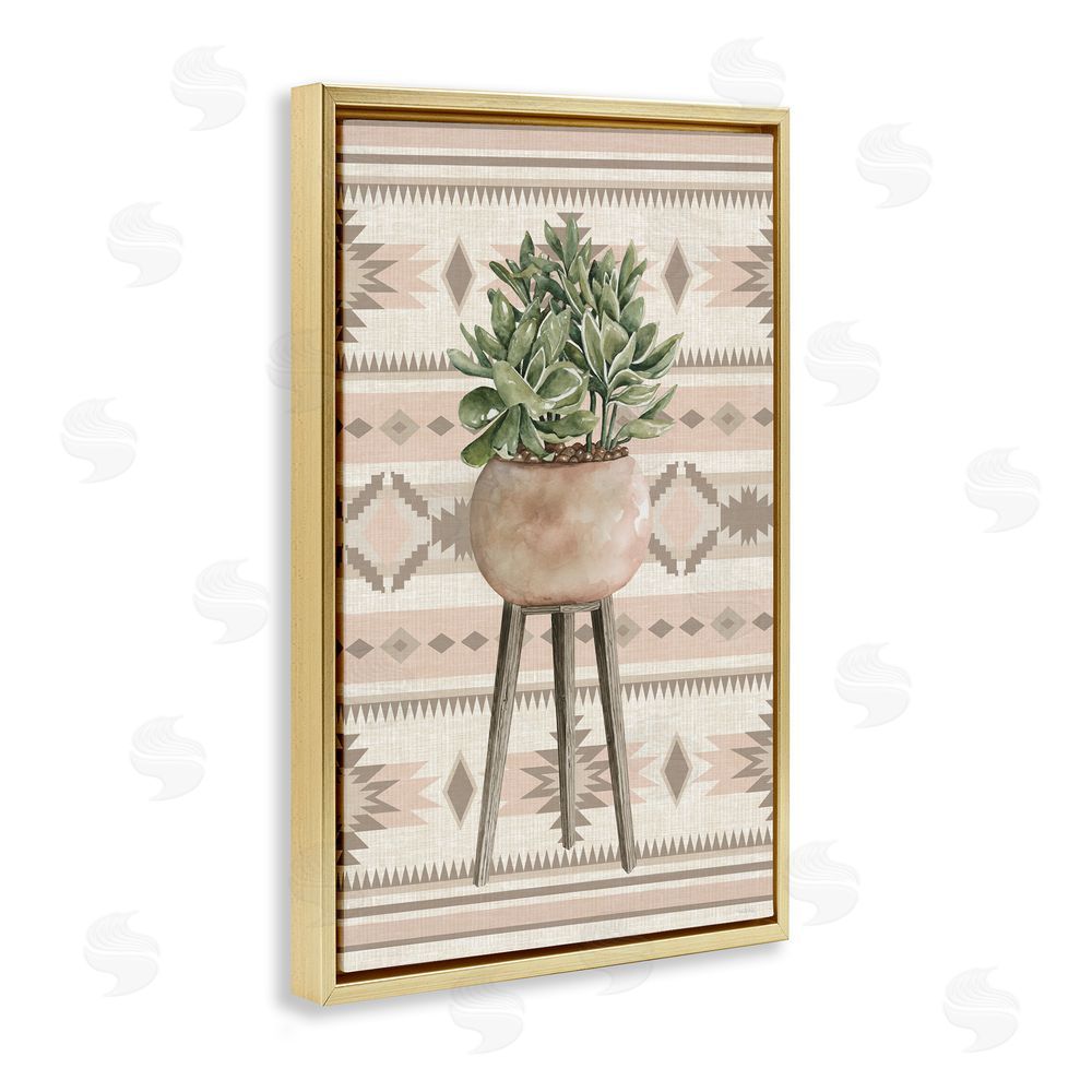 Cindy Jacobs Aztec Planter Green Plant Gold Floating Frame Canvas Wall Art Print