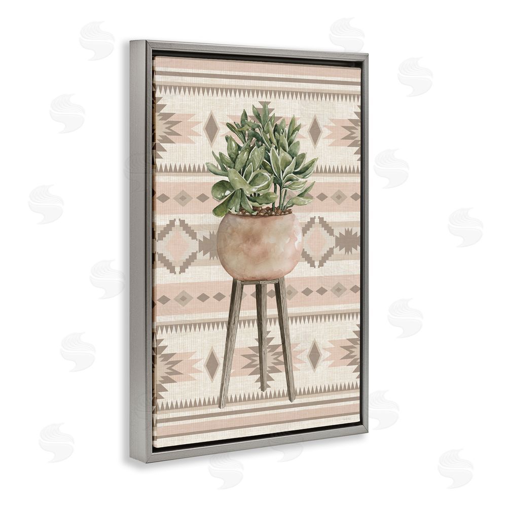 Cindy Jacobs Aztec Planter Green Plant Gray Floating Frame Canvas Wall Art Print
