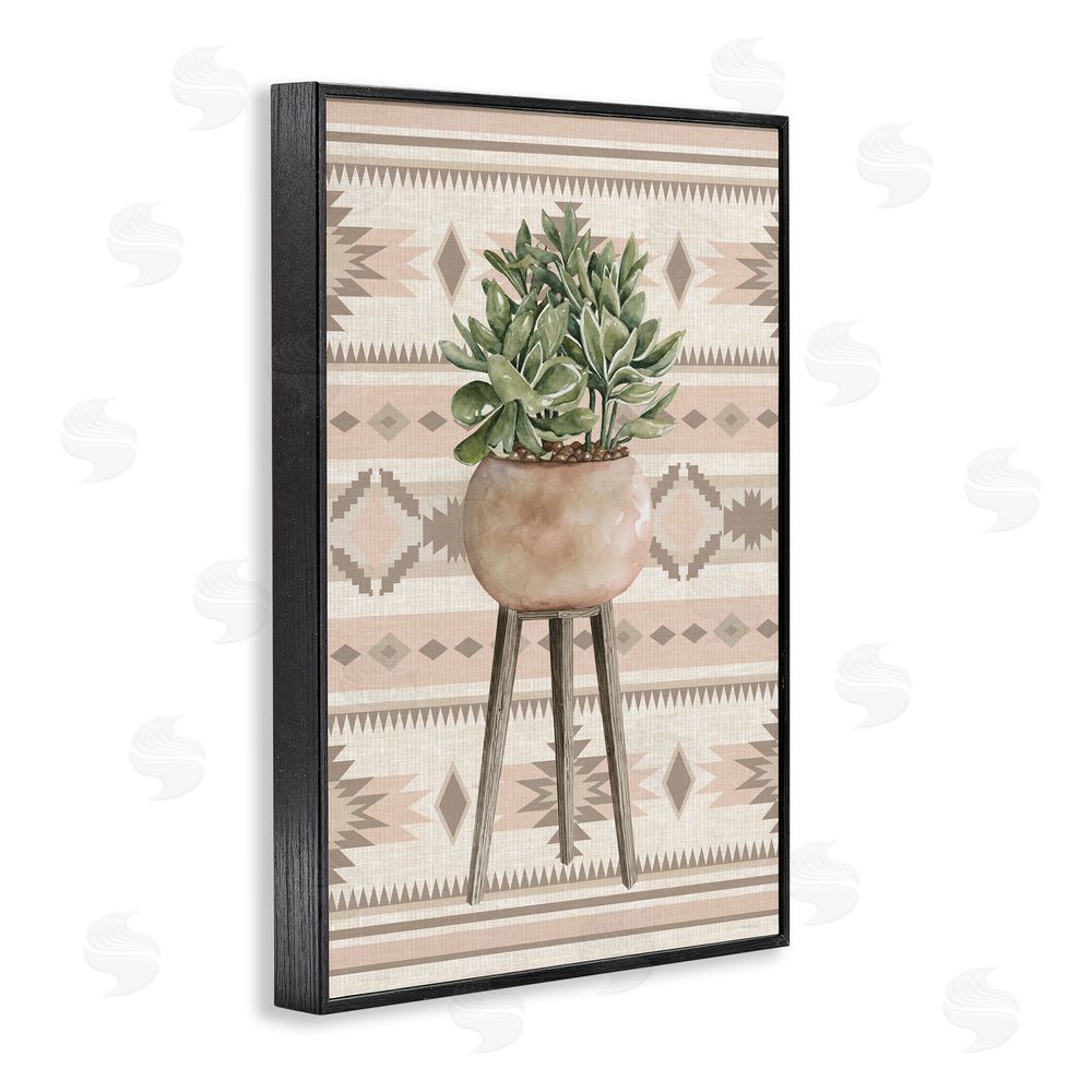 Cindy Jacobs Aztec Planter Green Plant Black Framed Giclee Wall Art Print