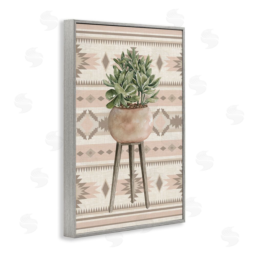 Cindy Jacobs Aztec Planter Green Plant Gray Framed Giclee Wall Art Print