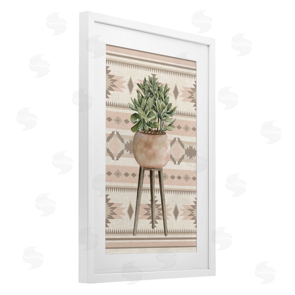 Cindy Jacobs Aztec Planter Green Plant White Framed Print Under Glass with Mat Wall Art