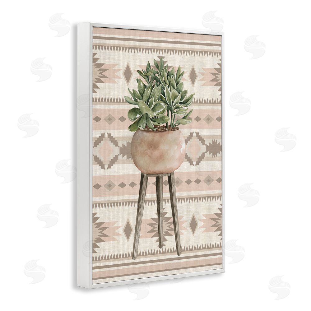 Cindy Jacobs Aztec Planter Green Plant White Framed Giclee Wall Art Print