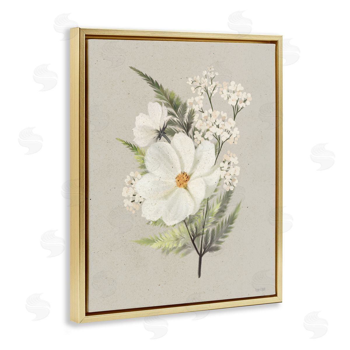 House Fenway Paper Flowers Lush Blossoms Gold Floating Frame Canvas Wall Art Print