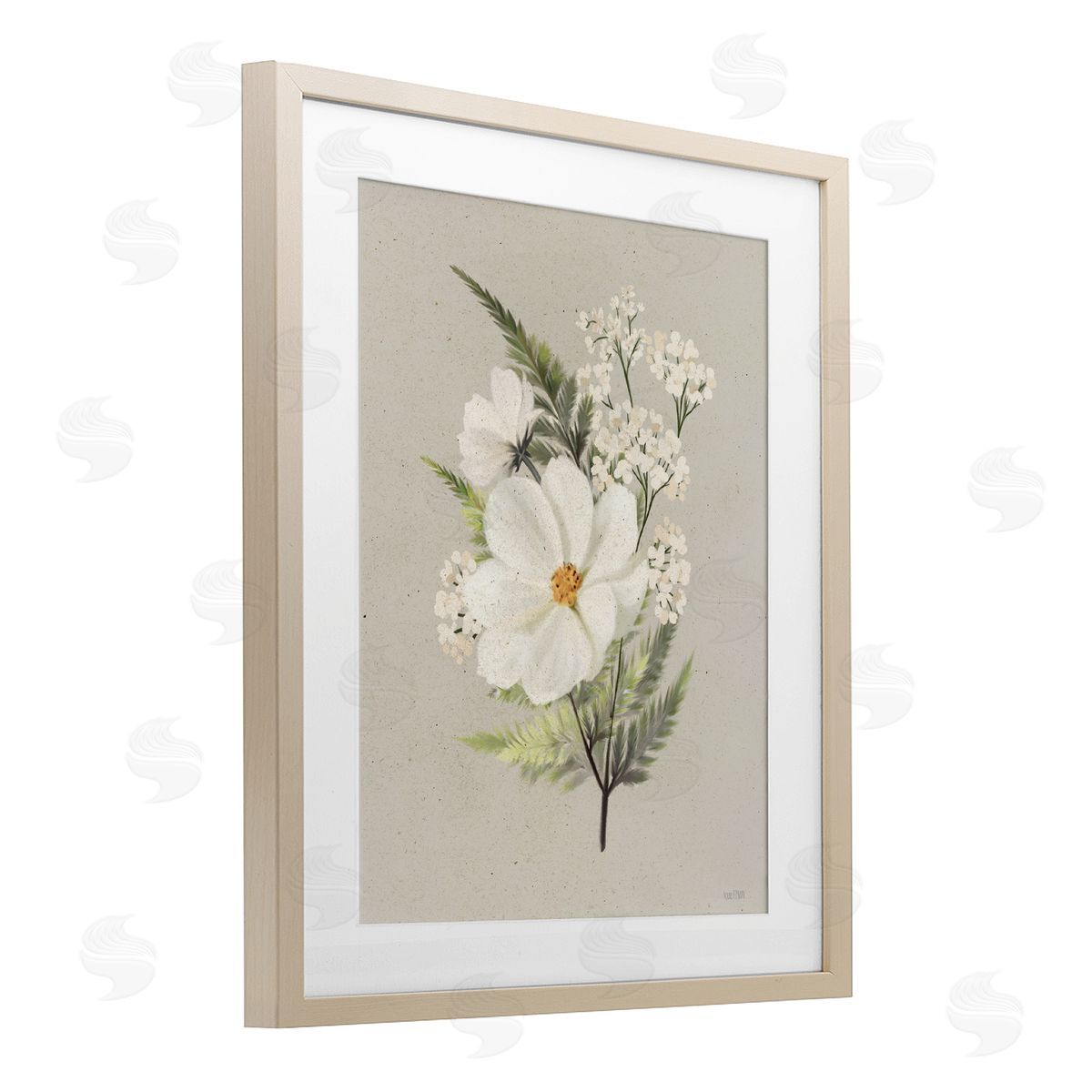 House Fenway Paper Flowers Lush Blossoms Birch Framed Print Under Glass with White Mat Wall Art