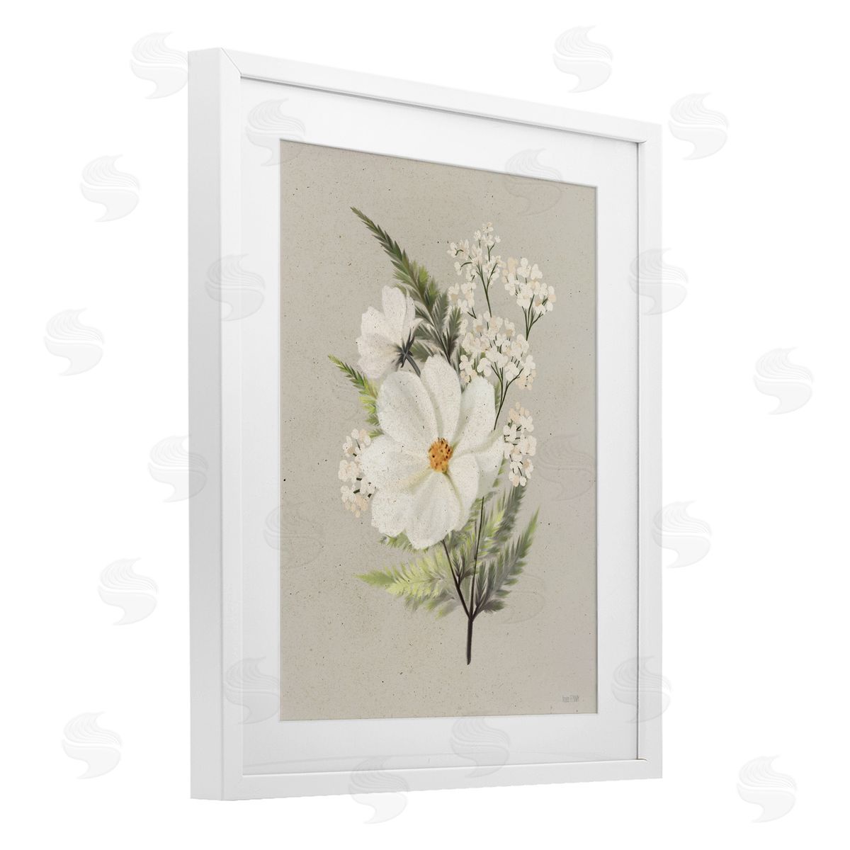 House Fenway Paper Flowers Lush Blossoms White Framed Print Under Glass with Mat Wall Art