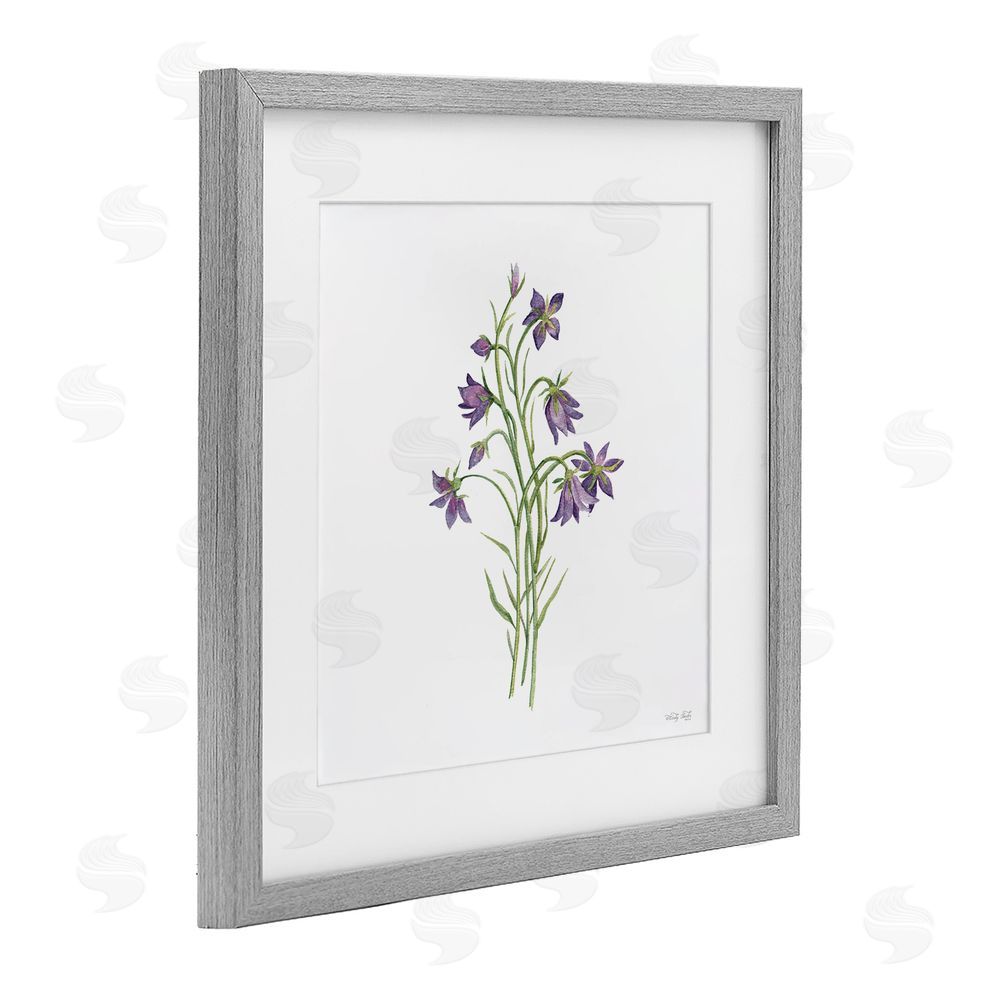 Cindy Jacobs Soft Bluebells Botanical Gray Framed Print Under Glass with White Mat Wall Art