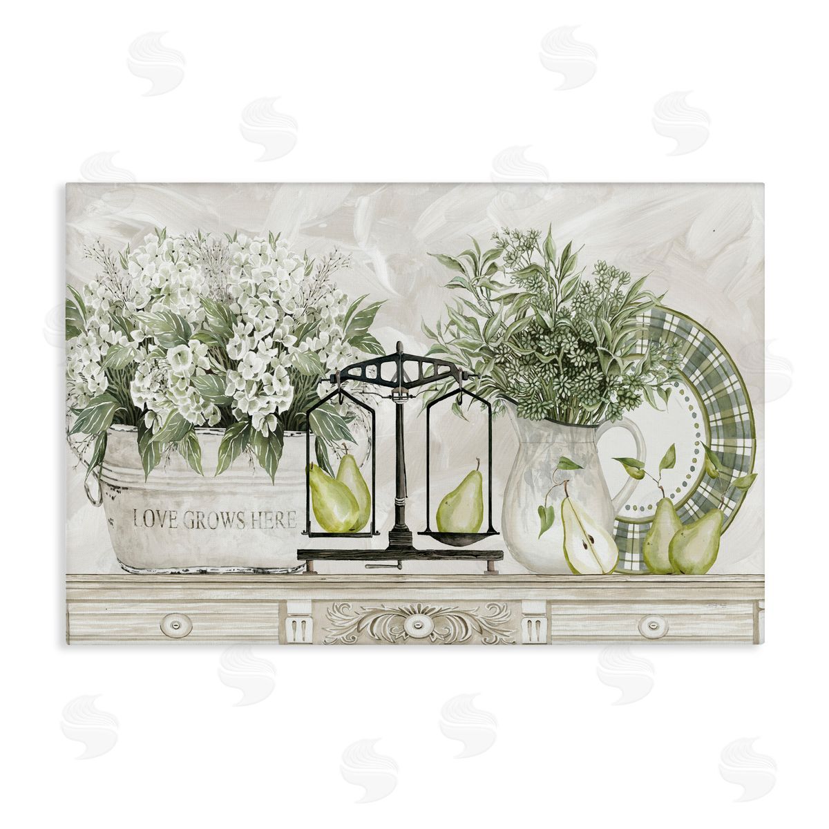Cindy Jacobs Flowers and Pears on Shelf Canvas Wall Art Print