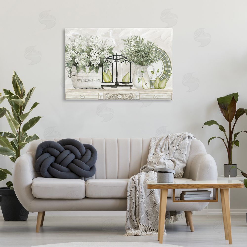 Cindy Jacobs Flowers and Pears on Shelf Canvas Art on Wall