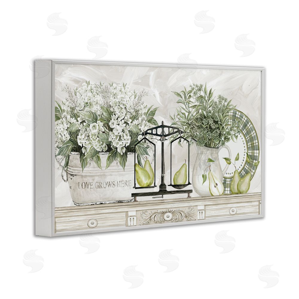 Cindy Jacobs Flowers and Pears on Shelf White Framed Giclee Wall Art Print