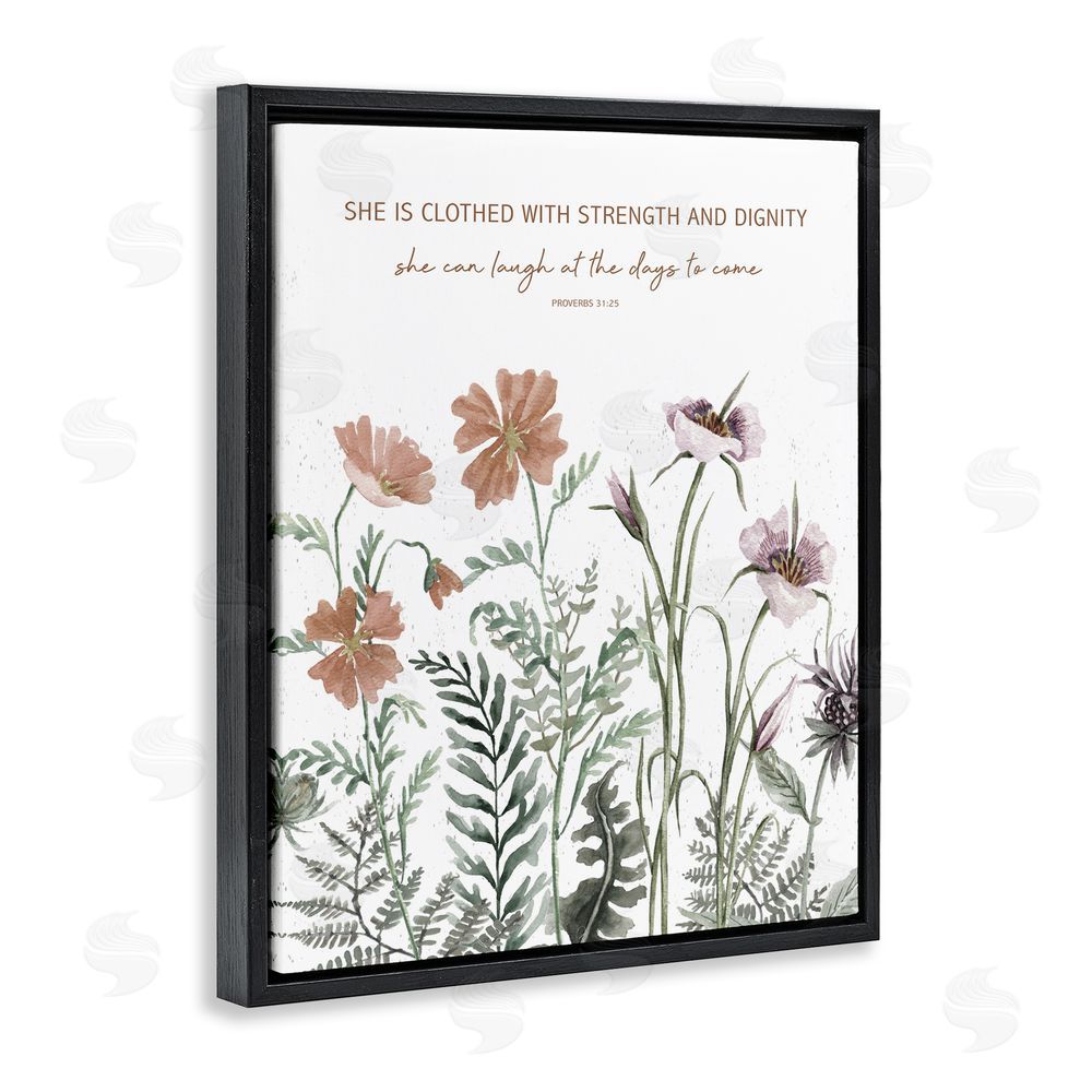 Cindy Jacobs Clothed with Strength Botanicals Black Floating Frame Canvas Wall Art Print
