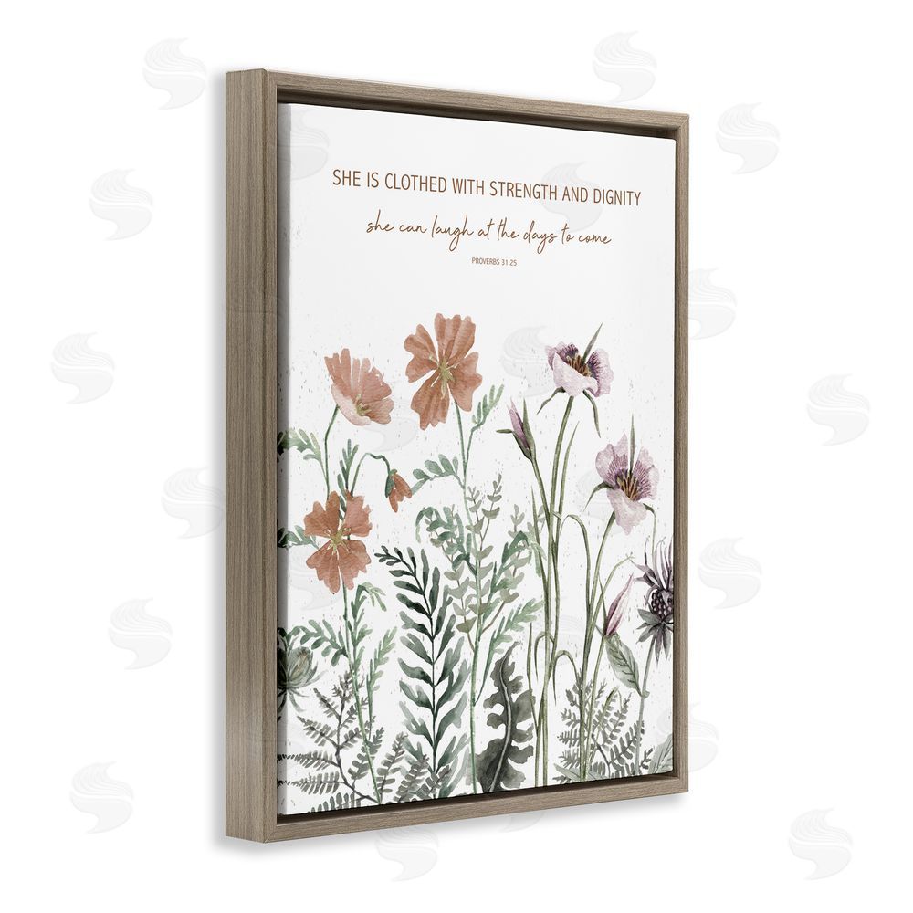 Cindy Jacobs Clothed with Strength Botanicals Brown Floating Frame Canvas Wall Art Print
