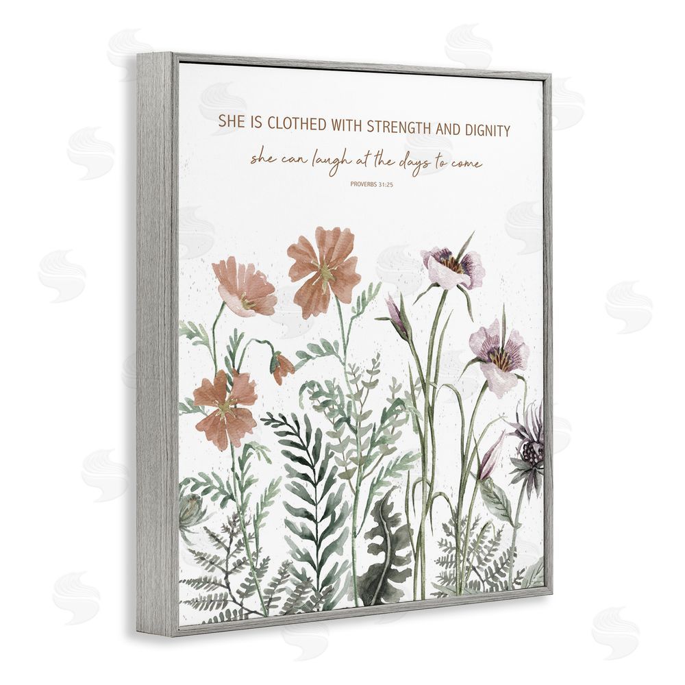 Cindy Jacobs Clothed with Strength Botanicals Gray Framed Giclee Wall Art Print