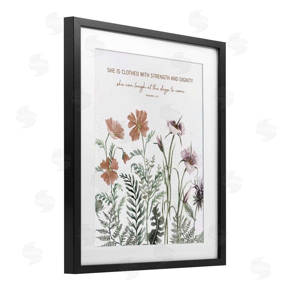 Cindy Jacobs Clothed with Strength Botanicals Black Framed Print Under Glass with White Mat Wall Art