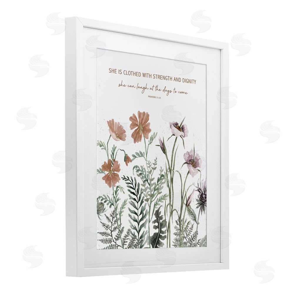 Cindy Jacobs Clothed with Strength Botanicals White Framed Print Under Glass with Mat Wall Art