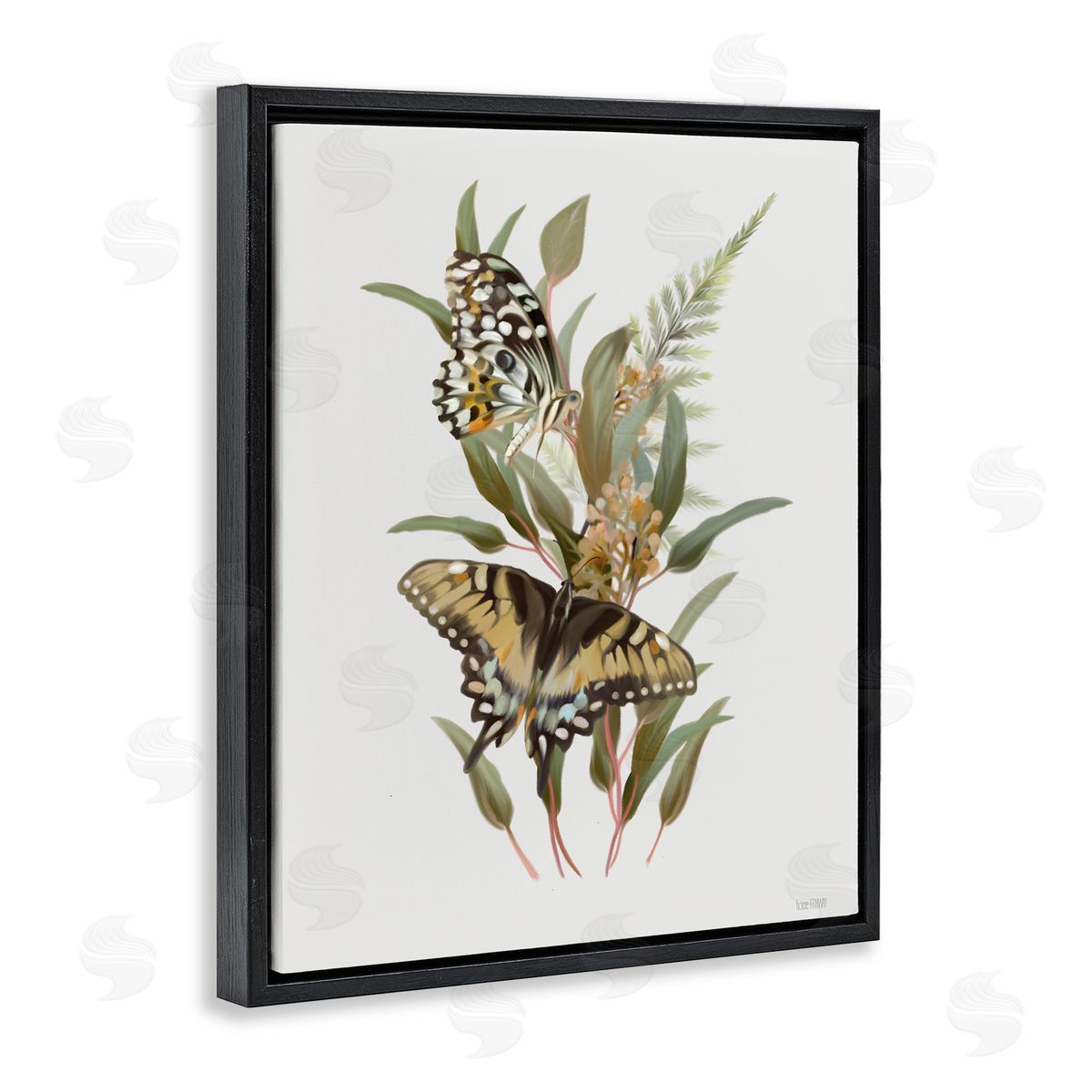 House Fenway Butterfly Grove Forest Greenery Black Floating Frame Canvas Wall Art Print