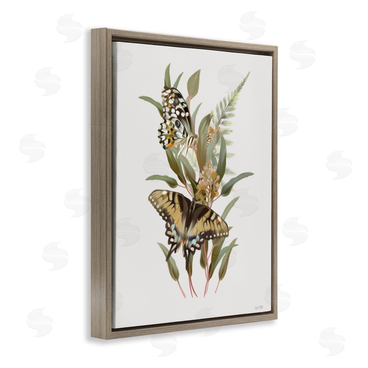 House Fenway Butterfly Grove Forest Greenery Brown Floating Frame Canvas Wall Art Print