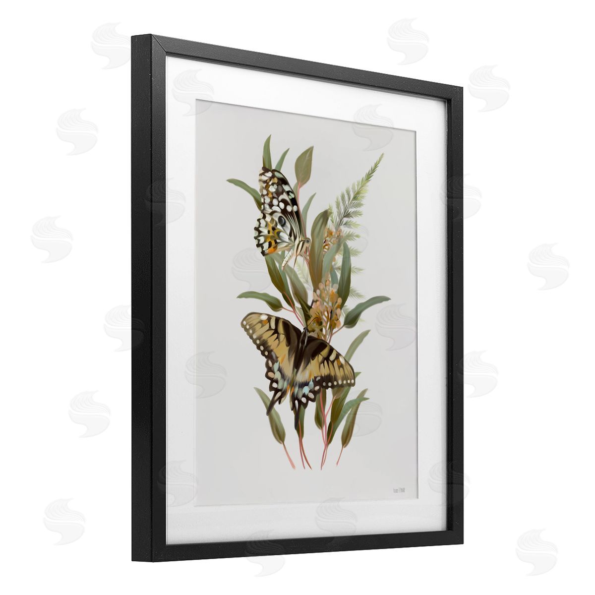House Fenway Butterfly Grove Forest Greenery Black Framed Print Under Glass with White Mat Wall Art