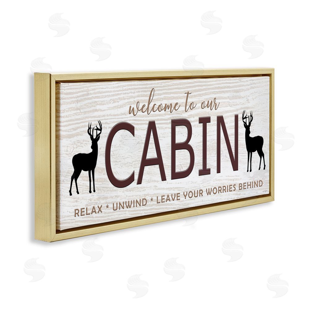 Seven Trees Design Leave Worries Behind Cabin Gold Floating Frame Canvas Wall Art Print