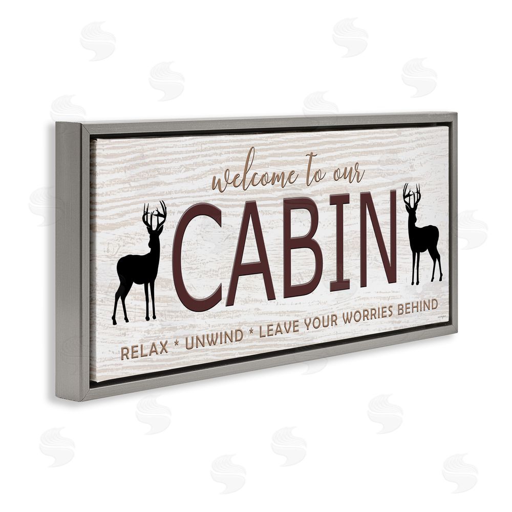 Seven Trees Design Leave Worries Behind Cabin Gray Floating Frame Canvas Wall Art Print