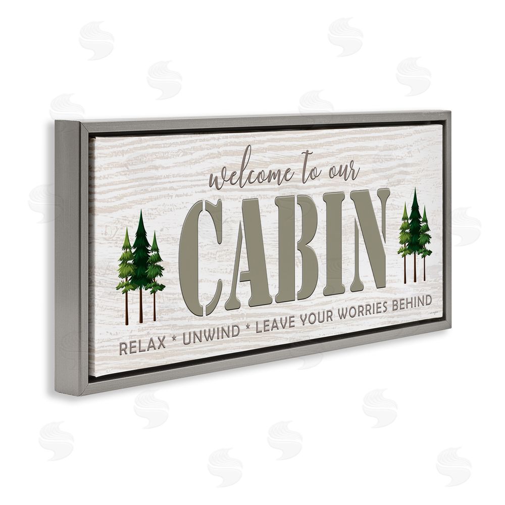 Seven Trees Design Cabin Welcome Nature Escape Gray Floating Frame Canvas Wall Art Print