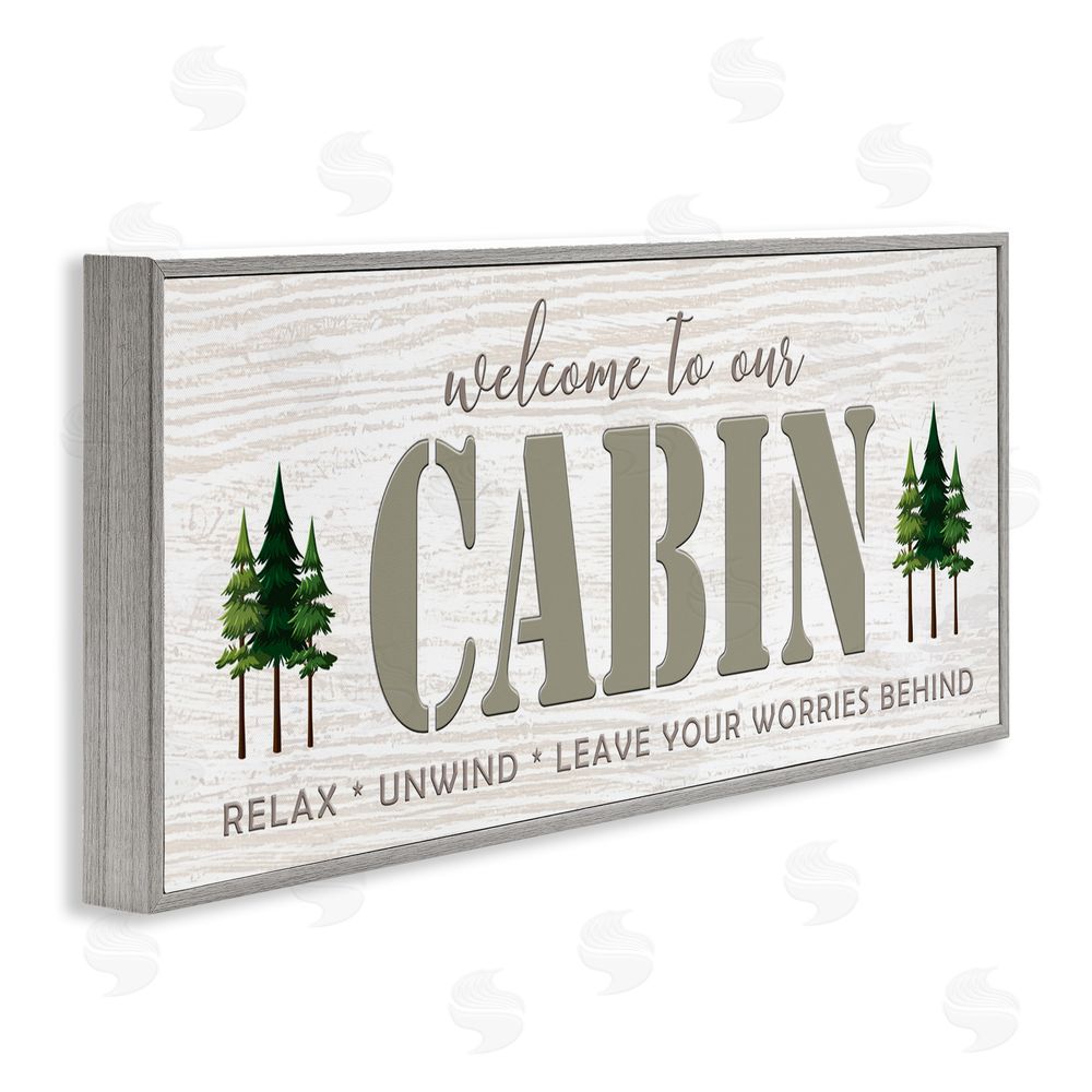 Seven Trees Design Cabin Welcome Nature Escape Gray Framed Giclee Wall Art Print