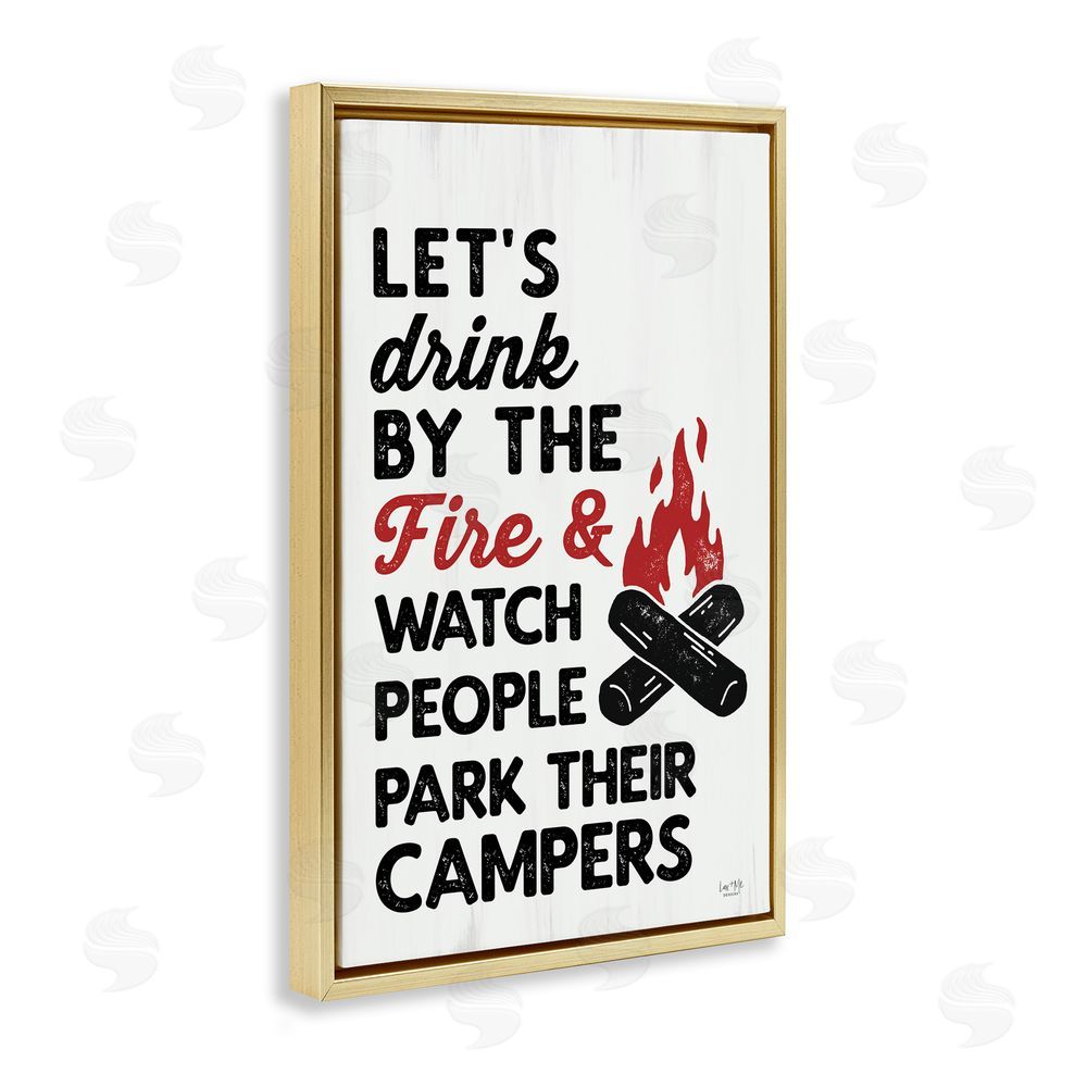 Lux + Me Designs Let's Drink by the Fire Gold Floating Frame Canvas Wall Art Print