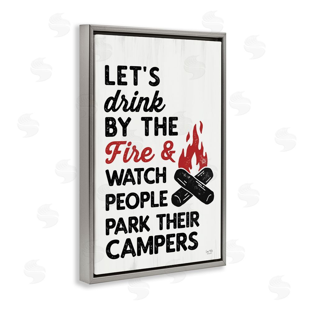 Lux + Me Designs Let's Drink by the Fire Gray Floating Frame Canvas Wall Art Print