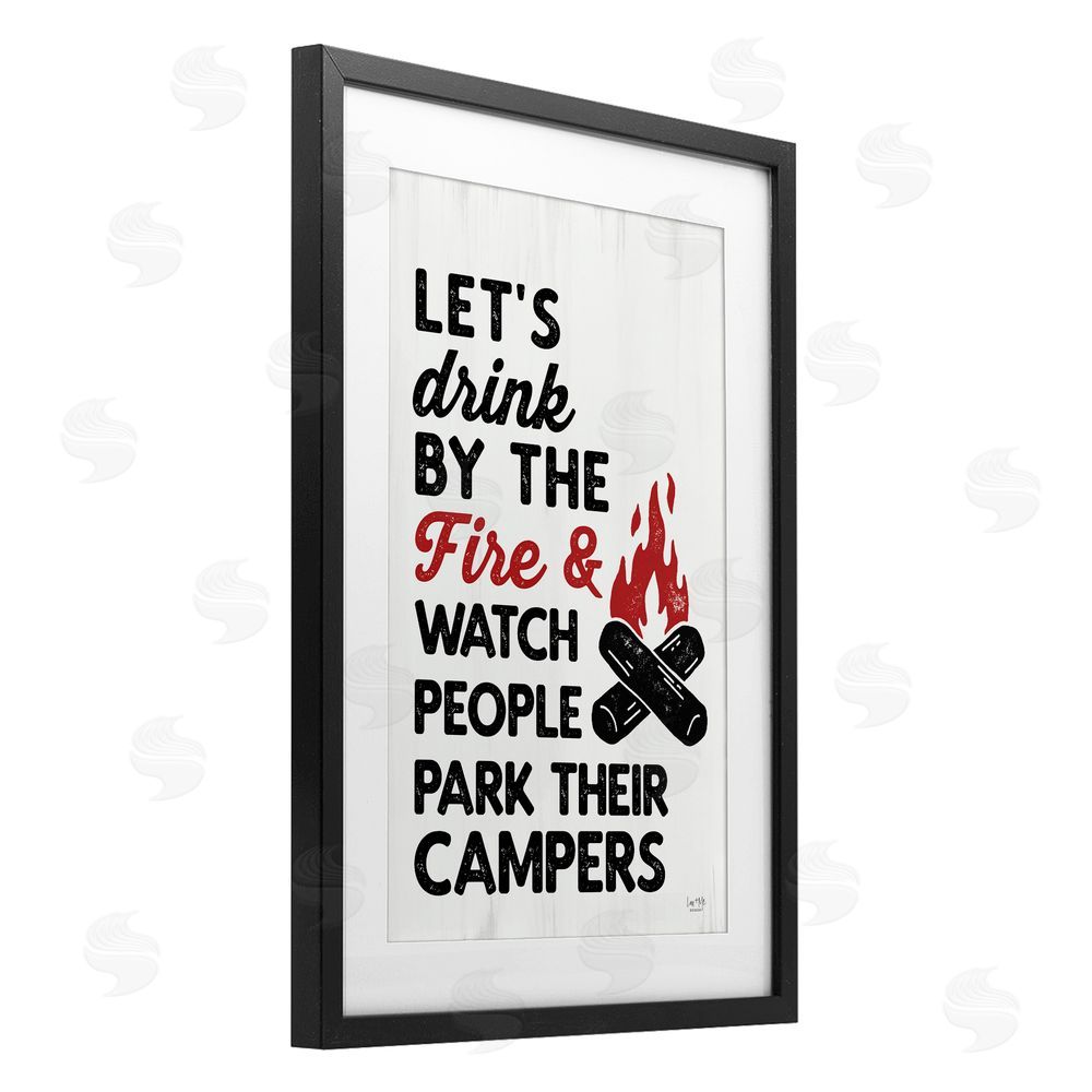 Lux + Me Designs Let's Drink by the Fire Black Framed Print Under Glass with White Mat Wall Art