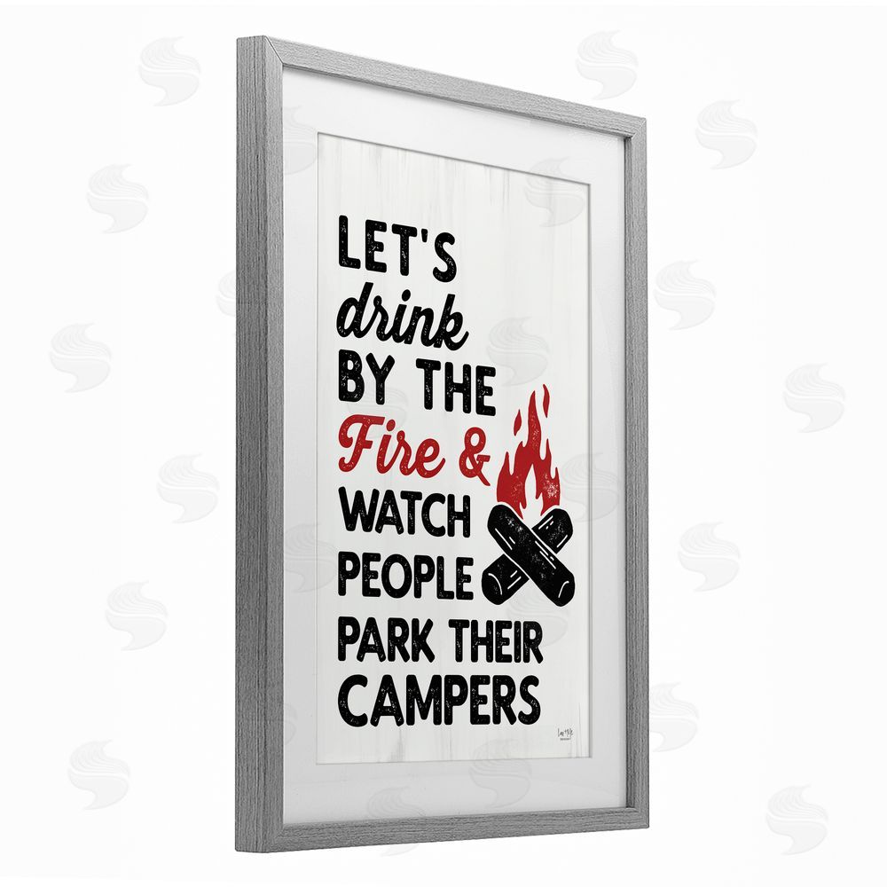Lux + Me Designs Let's Drink by the Fire Gray Framed Print Under Glass with White Mat Wall Art