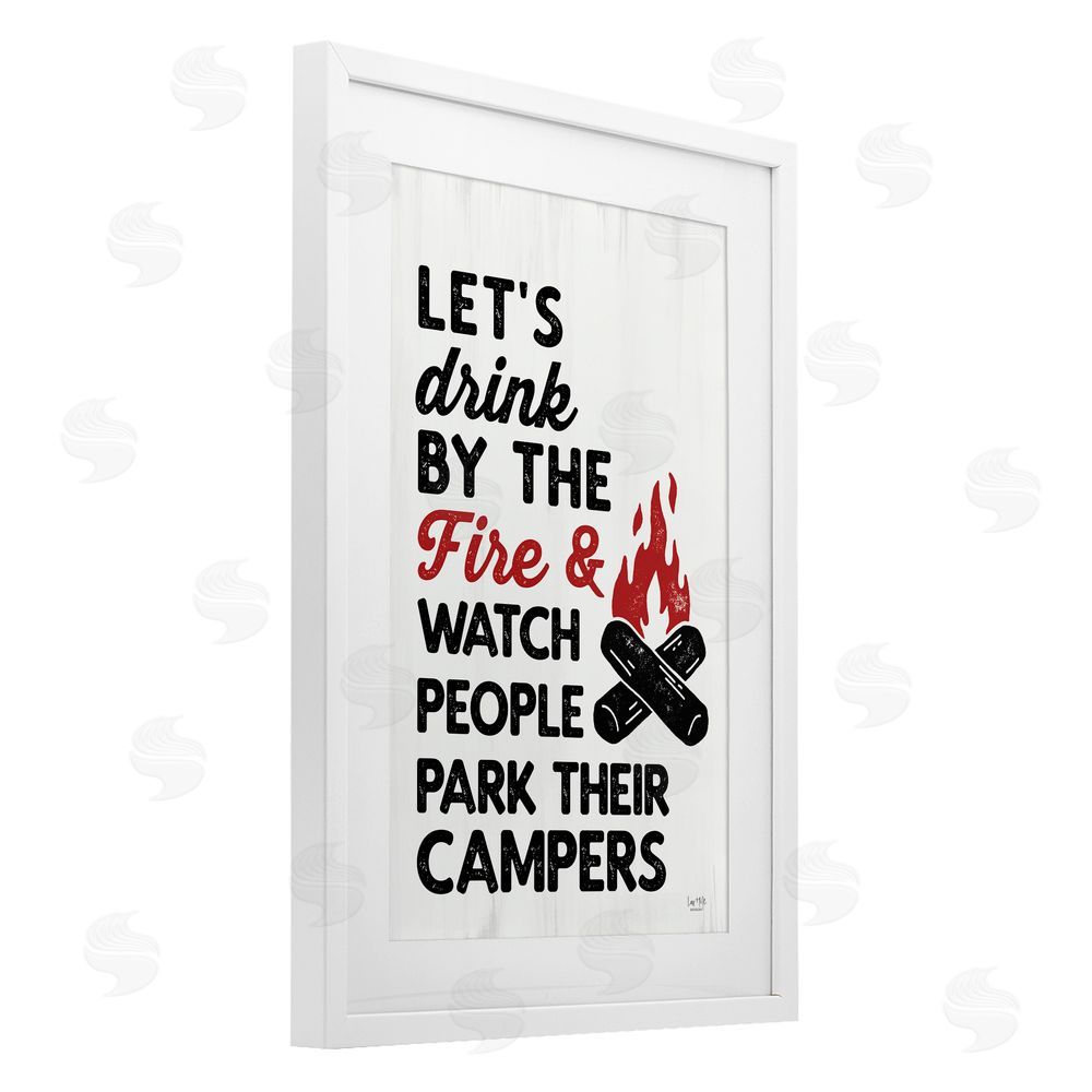 Lux + Me Designs Let's Drink by the Fire White Framed Print Under Glass with Mat Wall Art