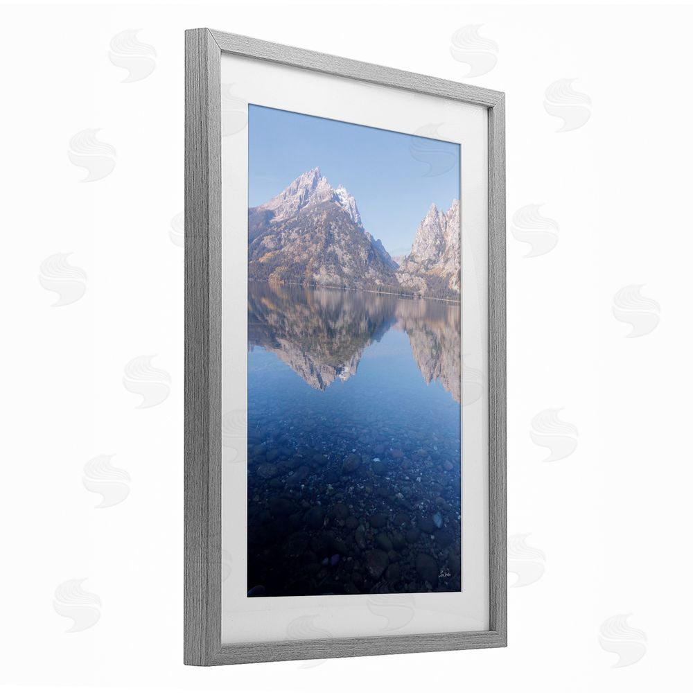 Lori Deiter Clear Water Reflection Landscape Gray Framed Print Under Glass with White Mat Wall Art