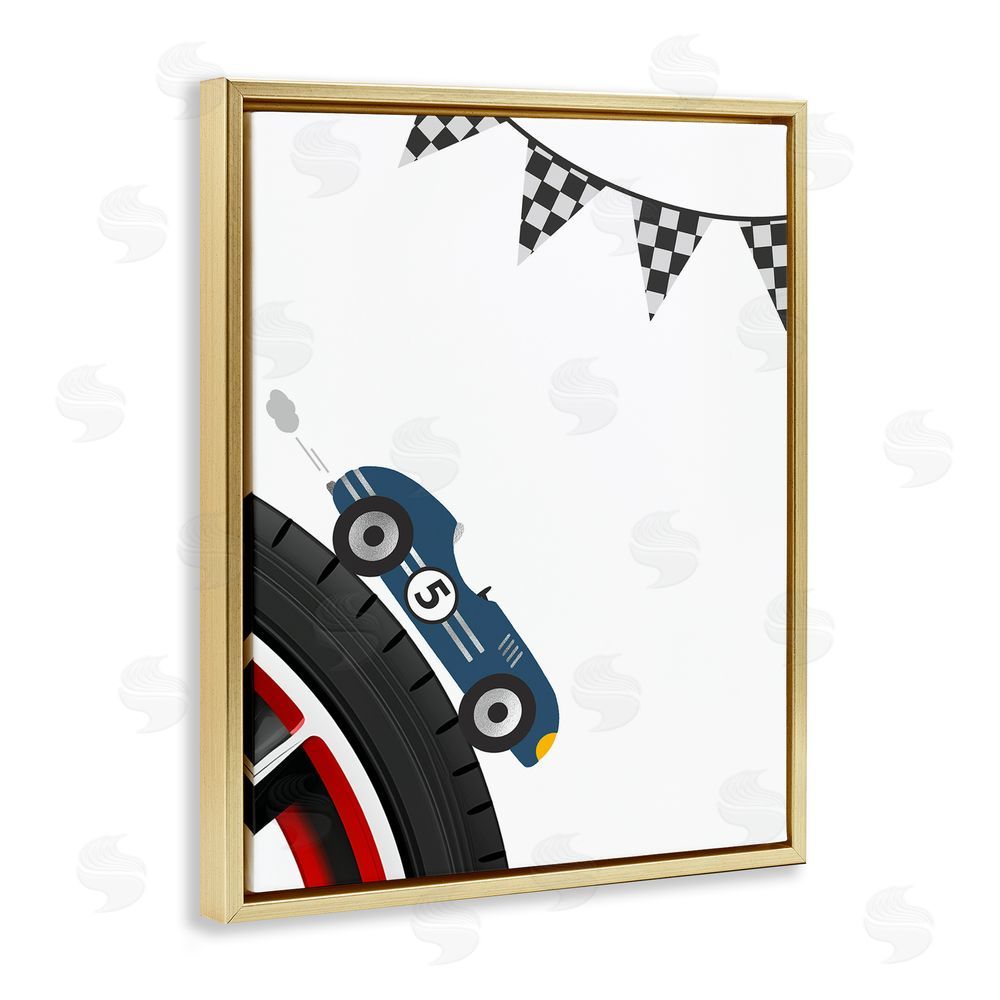 Christine Simpson Art Vintage Fast Lane Racecar Gold Floating Frame Canvas Wall Art Print