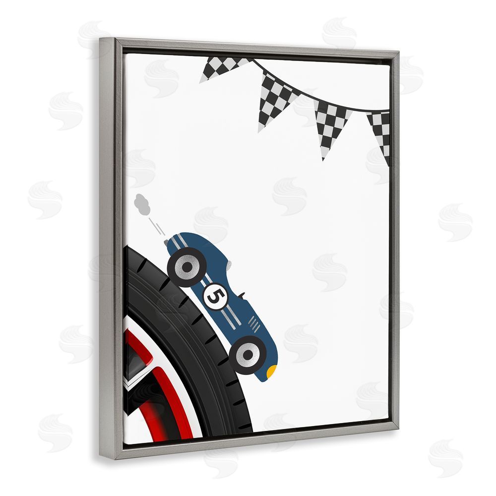 Christine Simpson Art Vintage Fast Lane Racecar Gray Floating Frame Canvas Wall Art Print