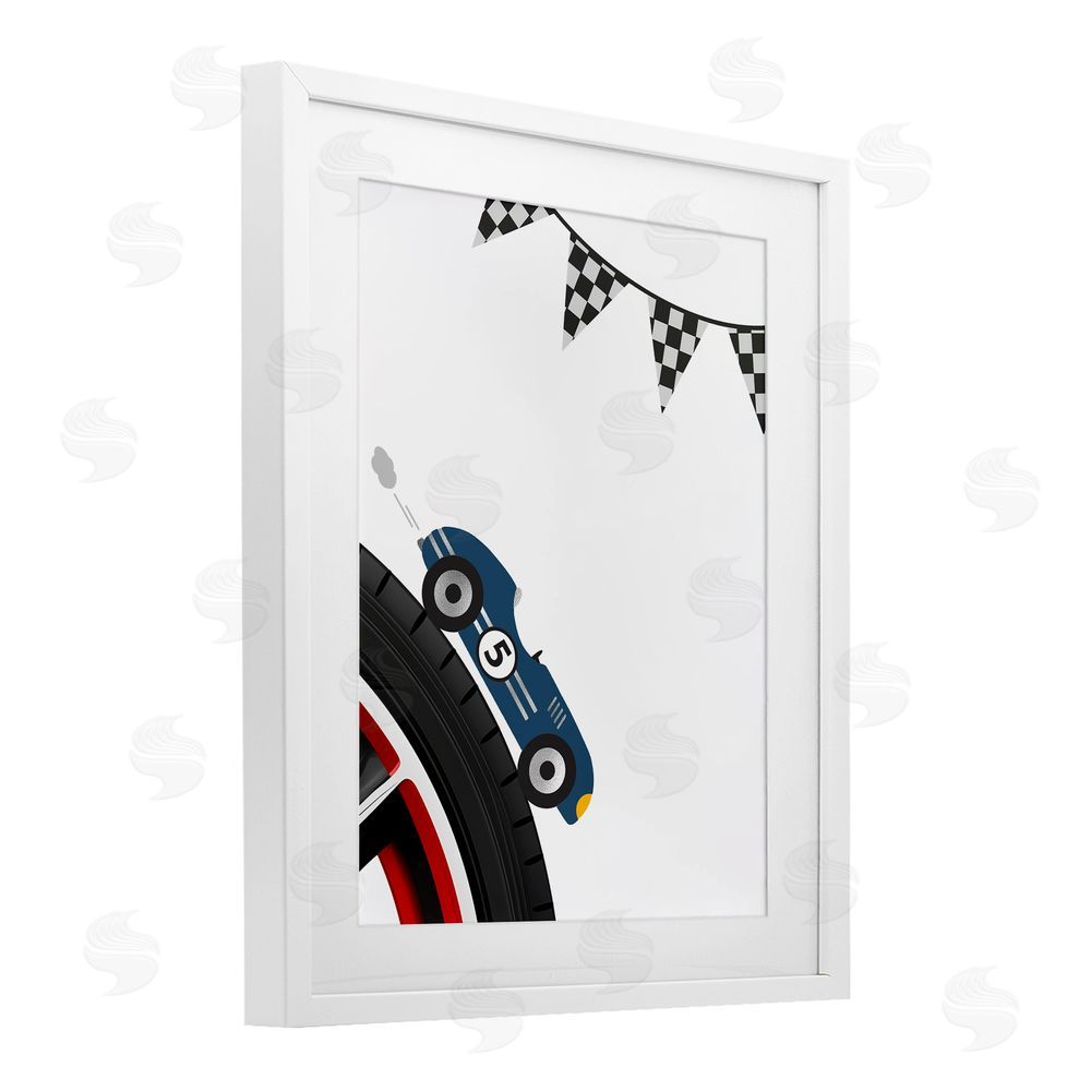 Christine Simpson Art Vintage Fast Lane Racecar White Framed Print Under Glass with Mat Wall Art