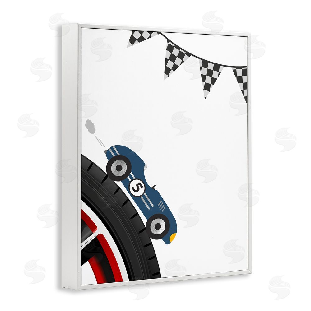 Christine Simpson Art Vintage Fast Lane Racecar White Framed Giclee Wall Art Print