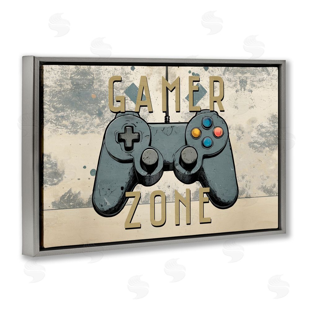 Kim Allen Gamer Zone with Abstract Background Gray Floating Frame Canvas Wall Art Print