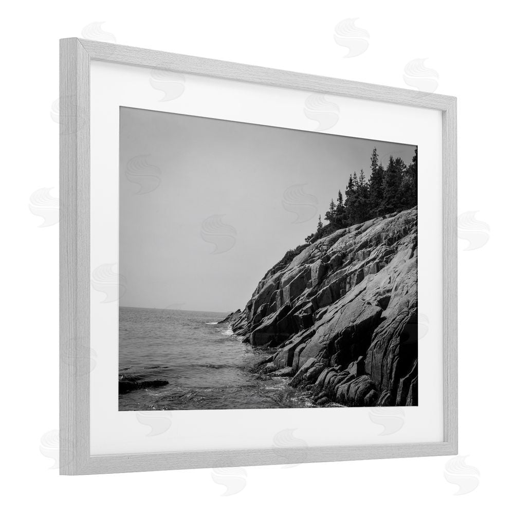 James Rodewald Steep Ocean Cliff Side Gray Framed Print Under Glass with White Mat Wall Art