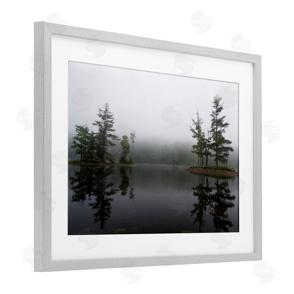 James Rodewald Adirondack Lake Reflections Gray Framed Print Under Glass with White Mat Wall Art