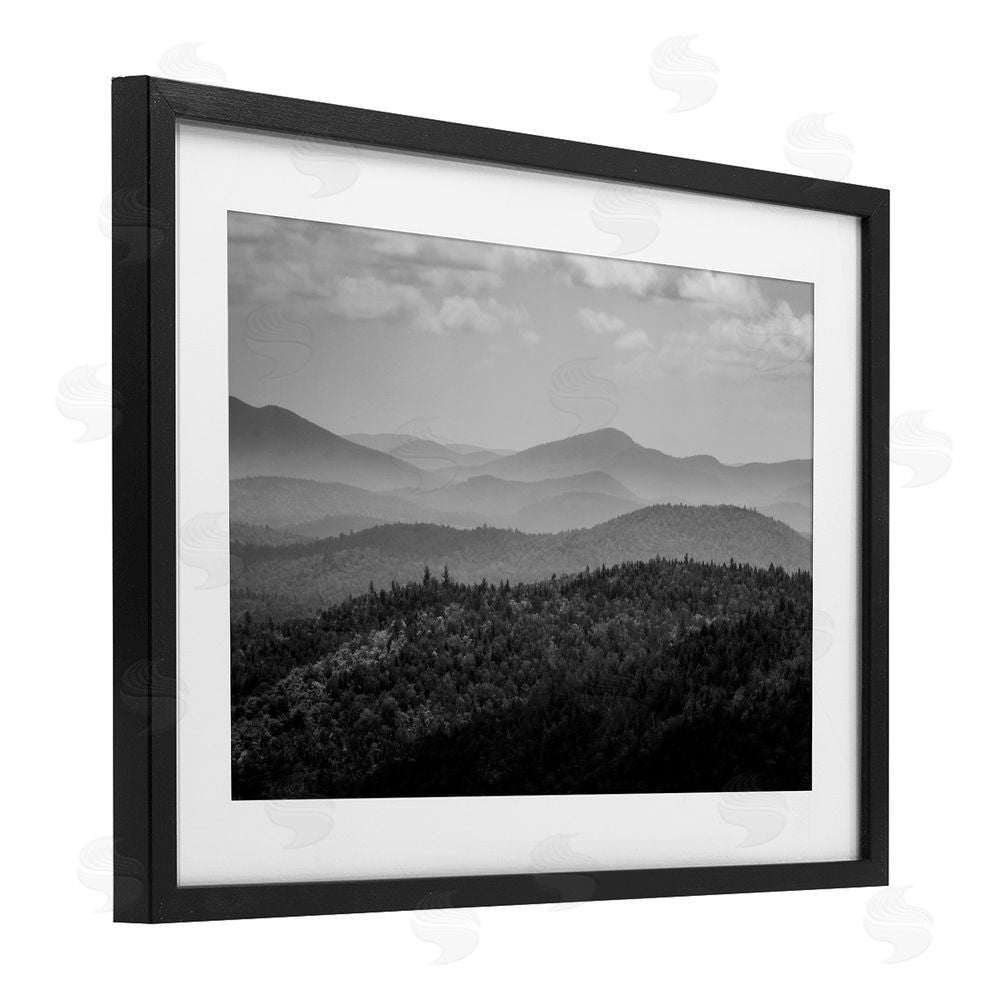 James Rodewald Misty Adirondack Mountains Black Framed Print Under Glass with White Mat Wall Art