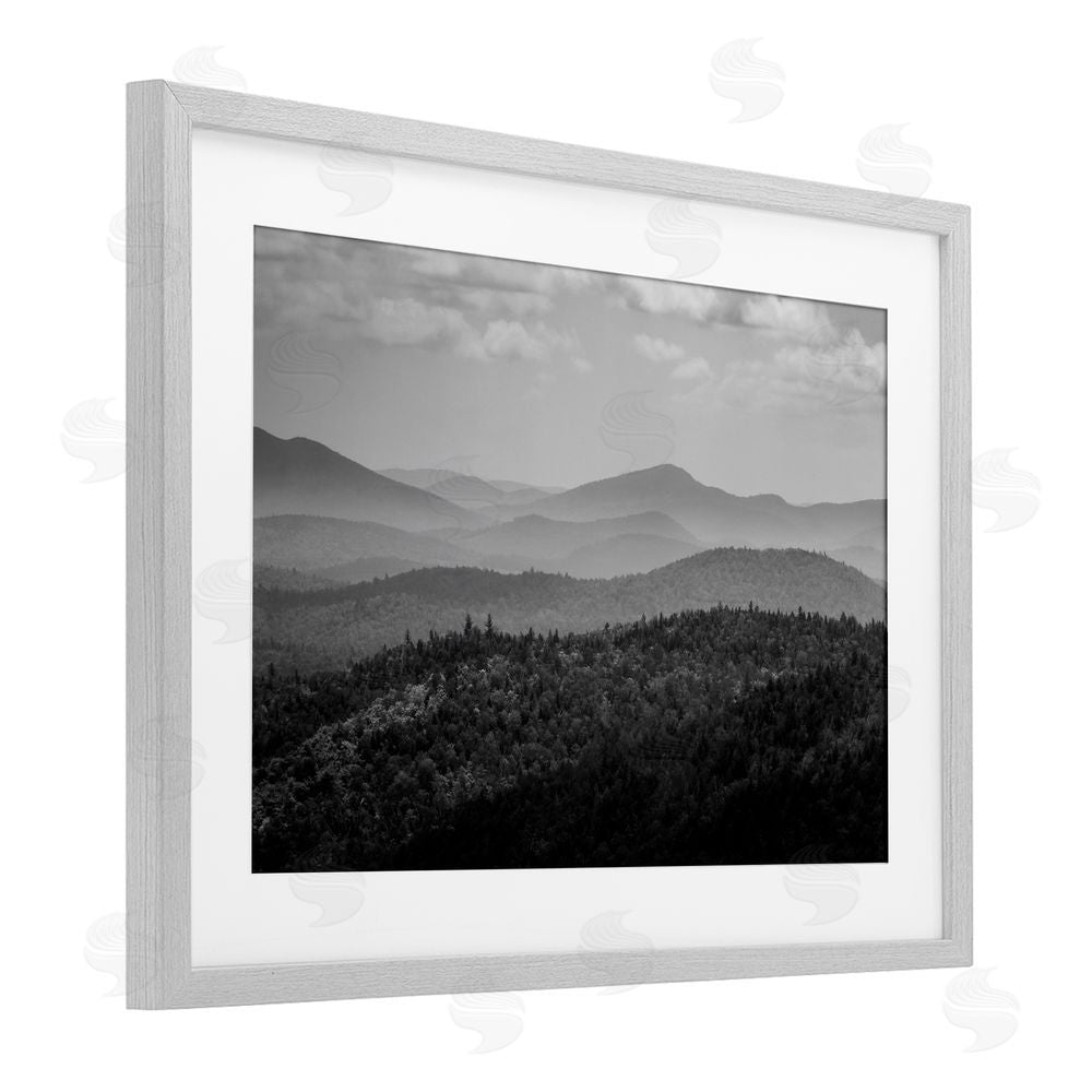 James Rodewald Misty Adirondack Mountains Gray Framed Print Under Glass with White Mat Wall Art