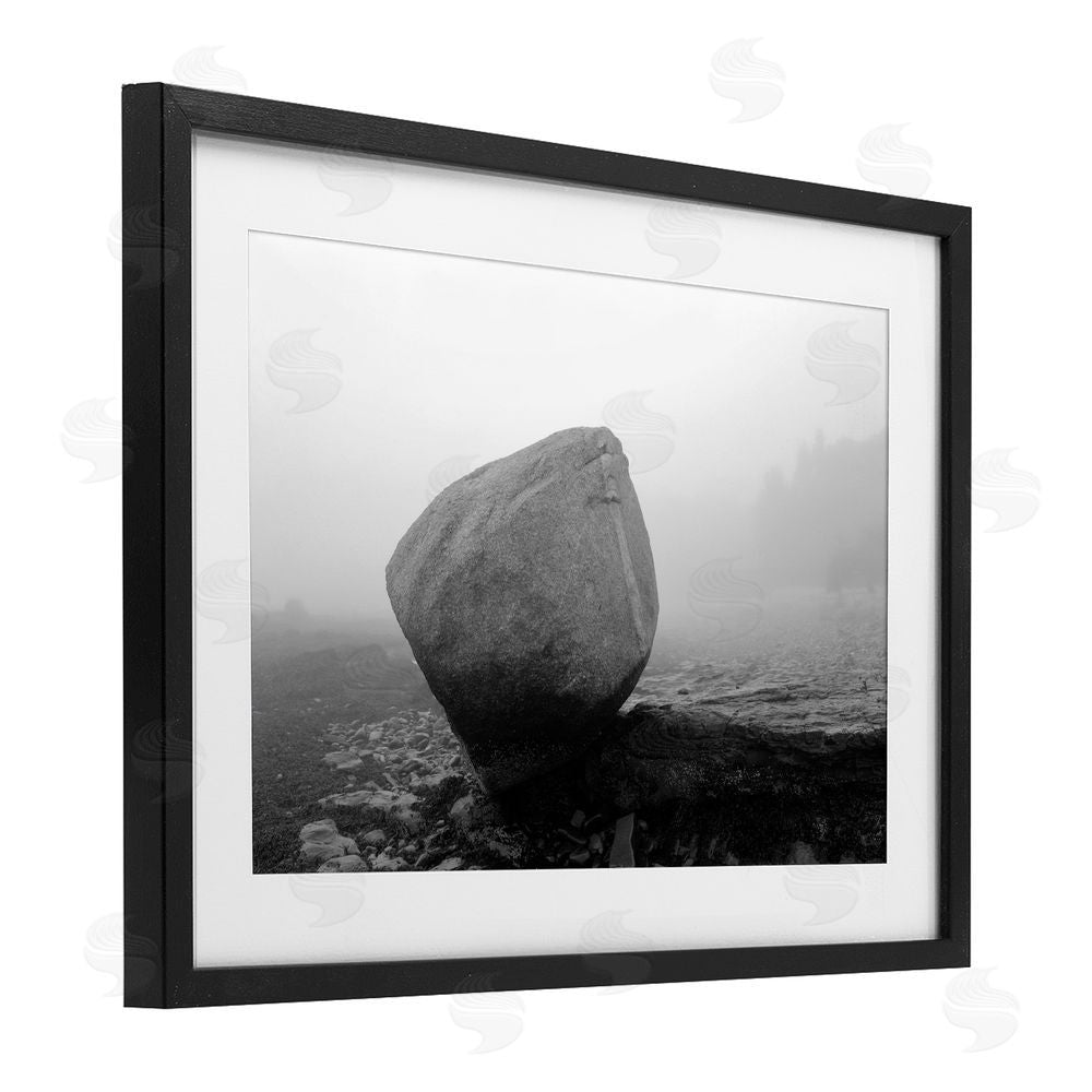 James Rodewald Lone Isolated Rock Black Framed Print Under Glass with White Mat Wall Art