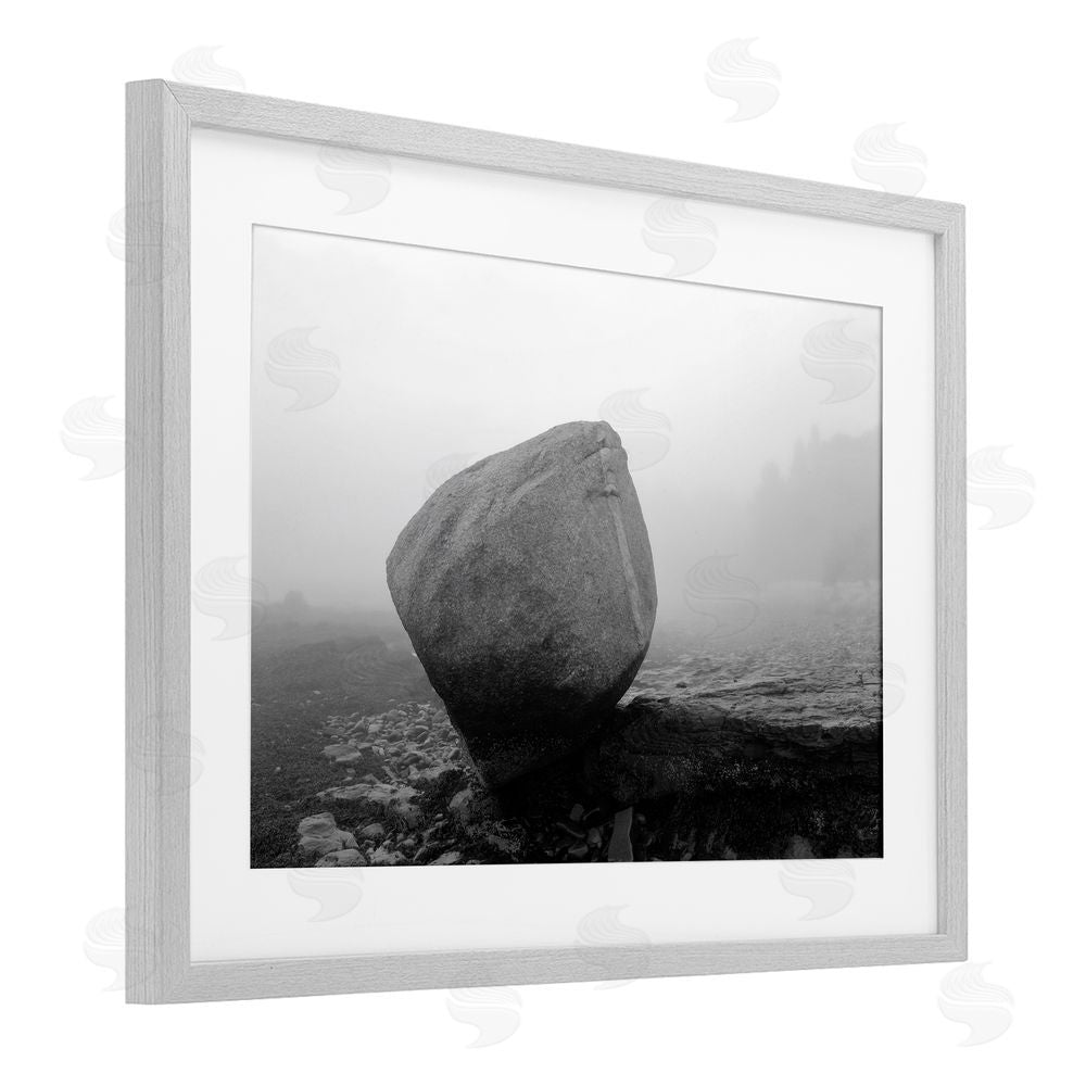 James Rodewald Lone Isolated Rock Gray Framed Print Under Glass with White Mat Wall Art