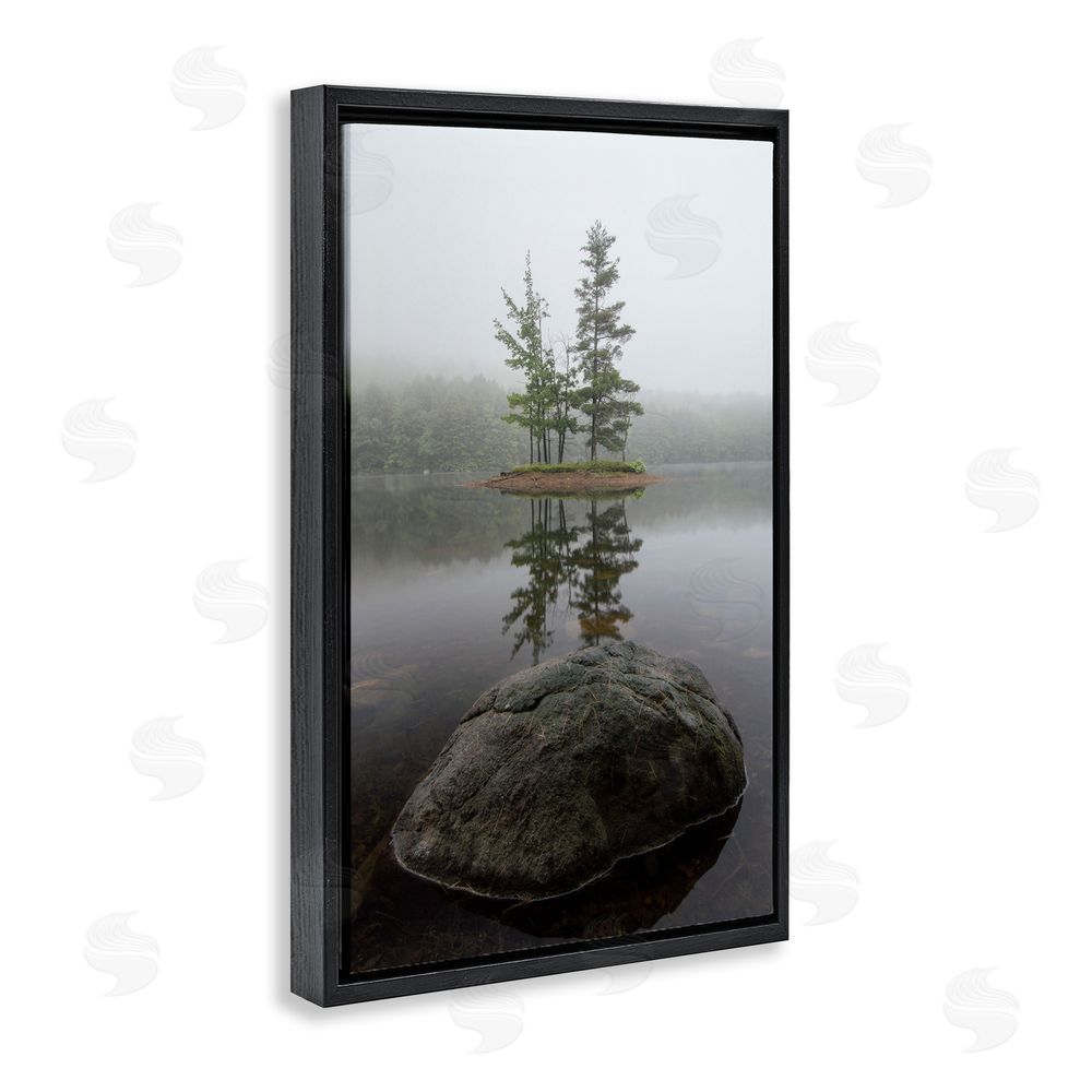 James Rodewald Duo Trees Lake Reflection Black Floating Frame Canvas Wall Art Print