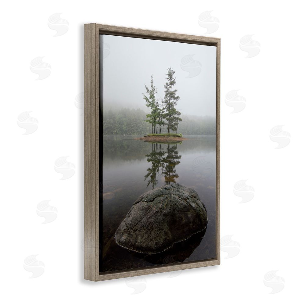 James Rodewald Duo Trees Lake Reflection Brown Floating Frame Canvas Wall Art Print