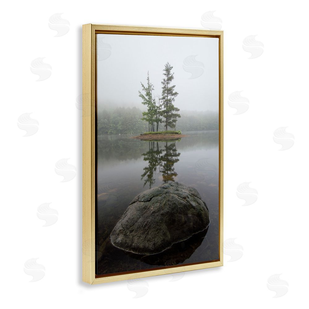 James Rodewald Duo Trees Lake Reflection Gold Floating Frame Canvas Wall Art Print