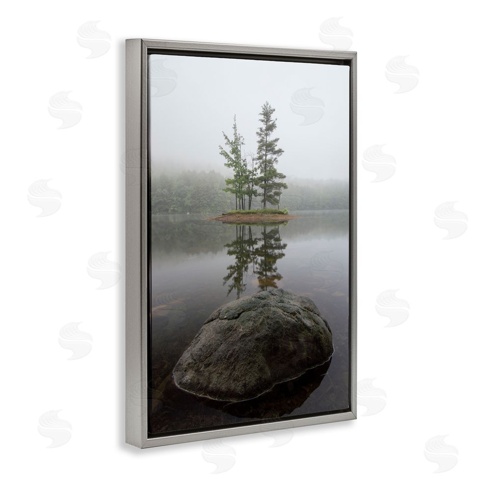 James Rodewald Duo Trees Lake Reflection Gray Floating Frame Canvas Wall Art Print